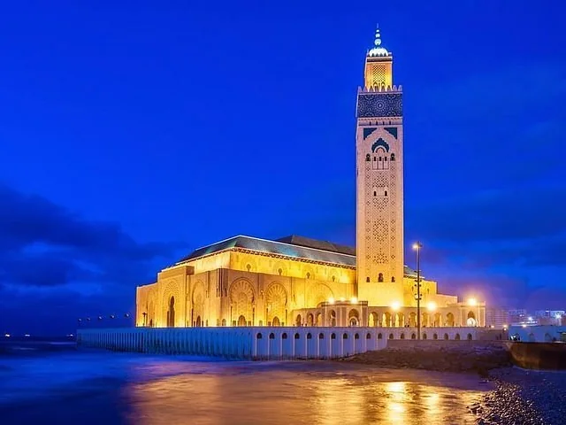 Hassan II Mosque illuminated in Casablanca