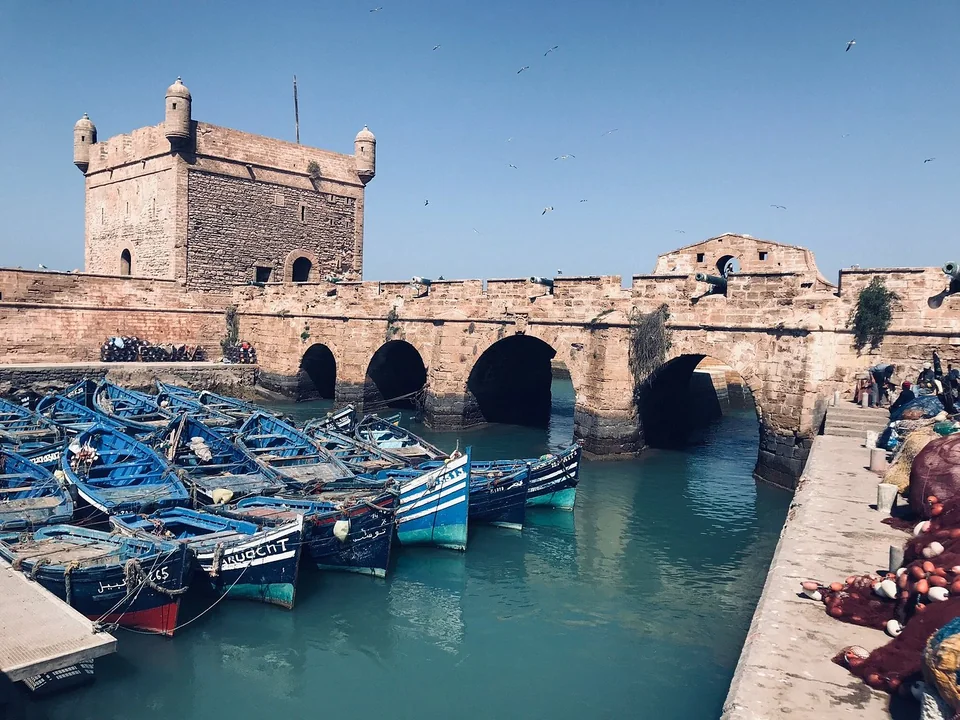 Fishing boats and historic walls at Essaouira harbour
