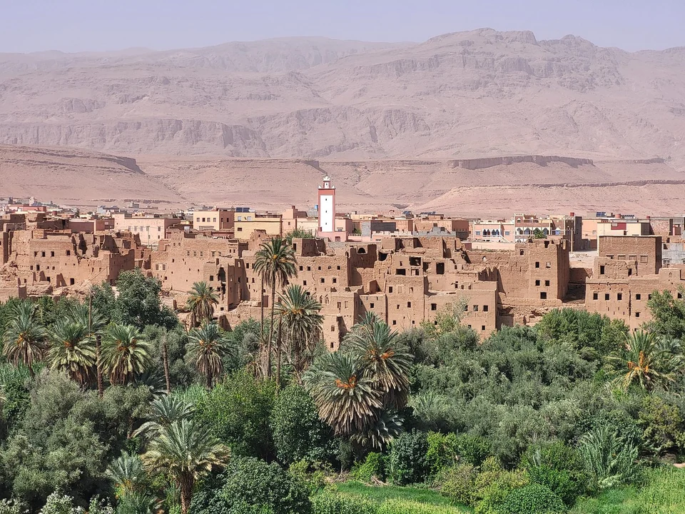Palm oasis and traditional village during a three-day Ouarzazate to Fes desert tour